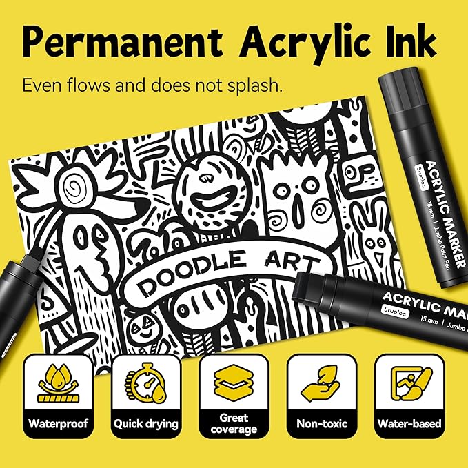 3 Jumbo Permanent Markers Blue, 15mm Thick Wide Tip, Large Acrylic Paint Markers for Rock Painting, Poster, Graffiti, Stone, Ceramic, Glass, Wood, Canvas