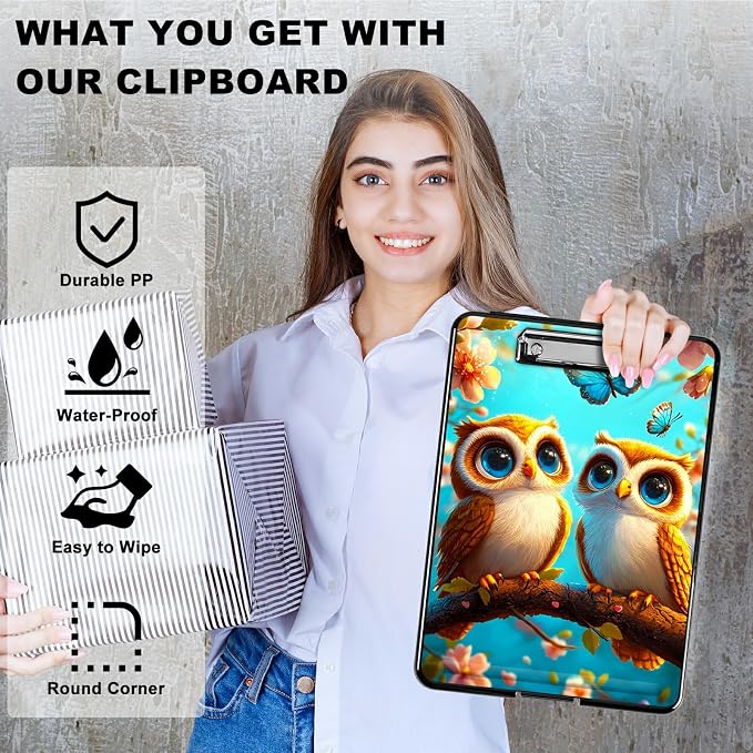 Owl Blue A4 Clipboard with Storage Pen Holder, Clipboards Organizer Nursing - Image 2