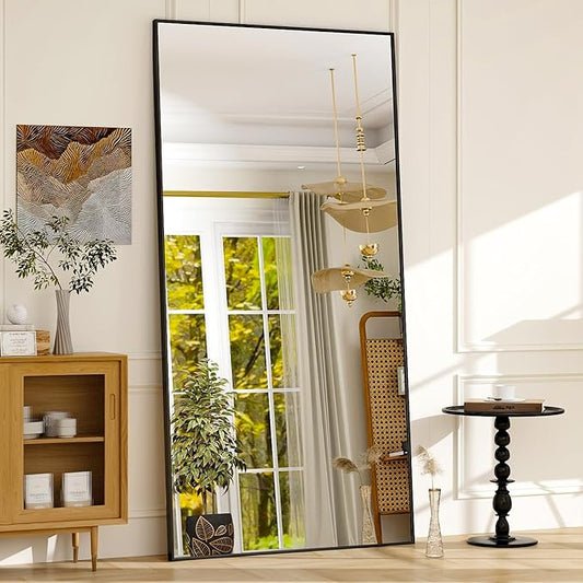 GLSLAND 76"x34" Full Length Mirror Extra Large Hanging or Leaning Rectangle Mirror Aluminum Alloy Thin Frame Bedroom Floor Dressing,Black-DeskLoop Office