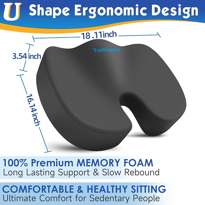 TushGuard Seat Cushion for Office Chair Memory Foam Non-Slip Cushion Back - Image 2