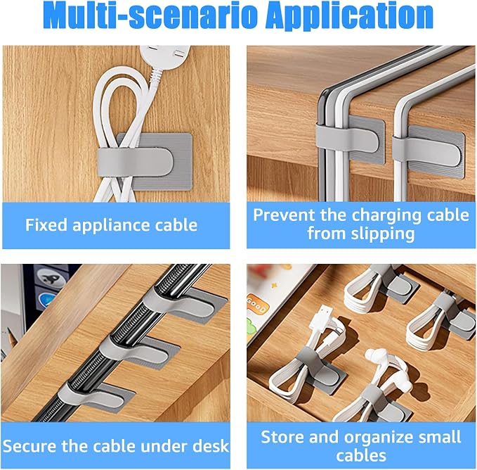 80PCS Hook and Loop Cable Ties, Under Desk Cable Management, Adhesive Cable - Image 7