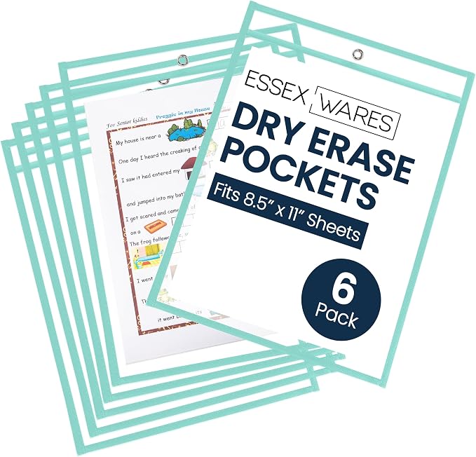 Essex Wares - 6 Pack, Durable Water-Resistant Dry Erase Pocket Document by EssexWares