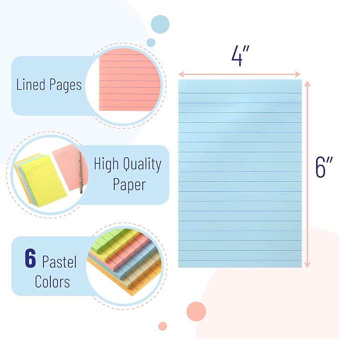 Mr. Pen- Lined Sticky Notes, 6 Pads, 45 Sheets/Pad, Pastel Color | Sticky Notes - Image 3