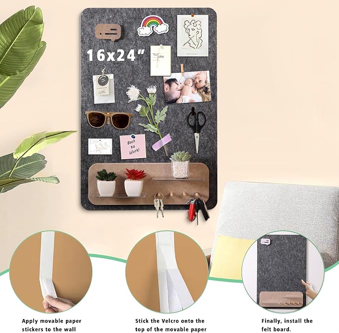 LIYAOLI Cute Boho Desk Accessories Decorative Felt Bulletin Board, 16 x 24 Inch - Image 6
