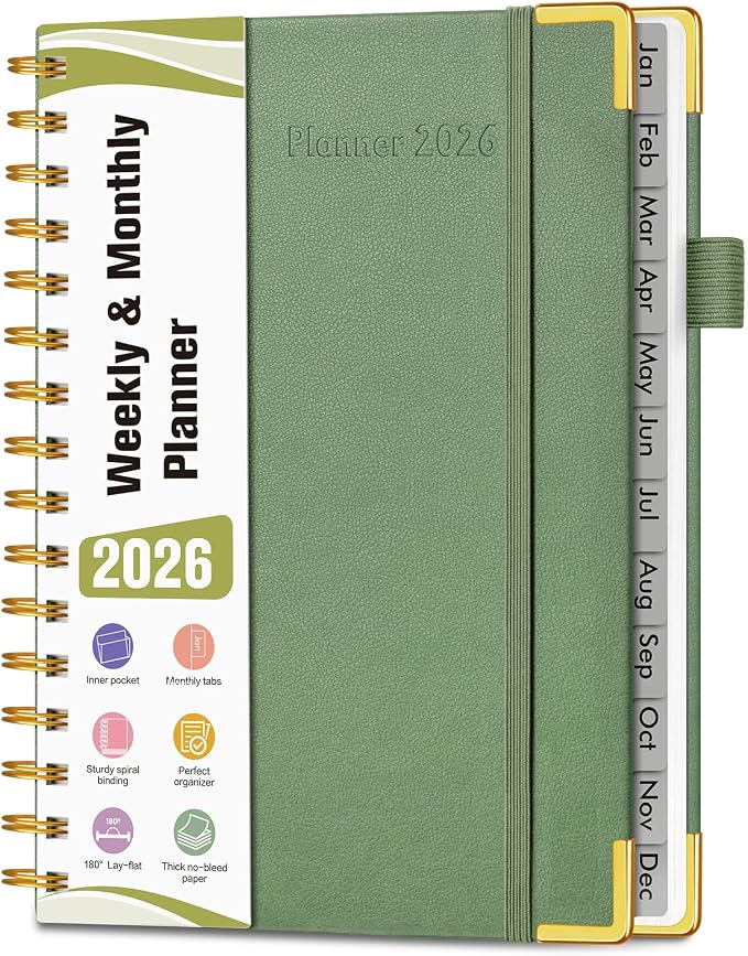 2026 Planner, Hardcover Leather Weekly and Monthly Planner, January 2026 by Unknown