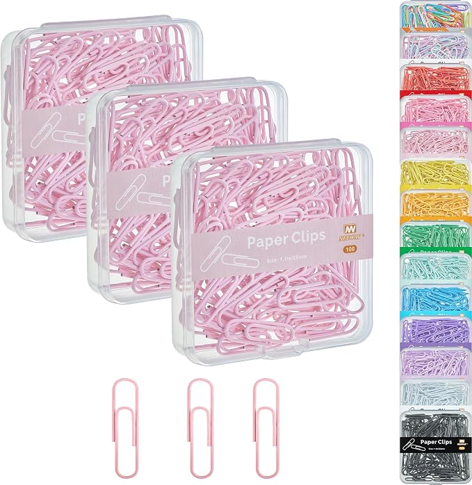 NEEWAY Small Paper Clips, 1.1 Inch Vinly Coated Colored Paperclips, 3 Pack of by NEEWAY