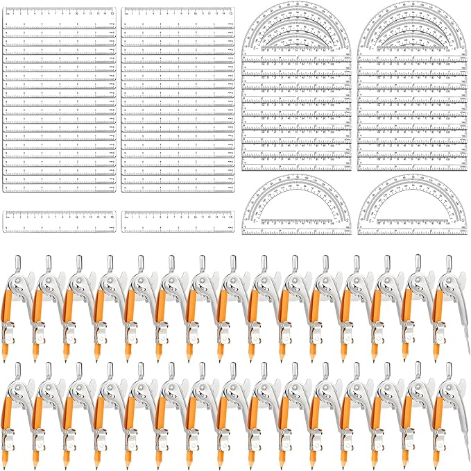 120 Pieces Geometry Math Set Compass for Geometry Math Compass and Protractor Set Include Metal Compass with Pencil Plastic Ruler and Protractor for Student School Office Woodworking Drawing Tools-DeskLoop Office