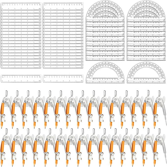 120 Pieces Geometry Math Set Compass for Geometry Math Compass and Protractor Set Include Metal Compass with Pencil Plastic Ruler and Protractor for Student School Office Woodworking Drawing Tools-DeskLoop Office