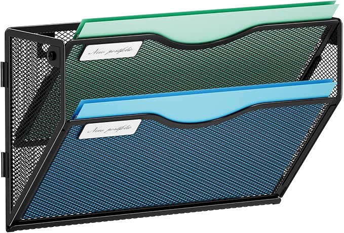 Marbrasse Wall File Holder 2-Tier Hanging Wall File Organizer, Mesh Mail Holder by Marbrasse