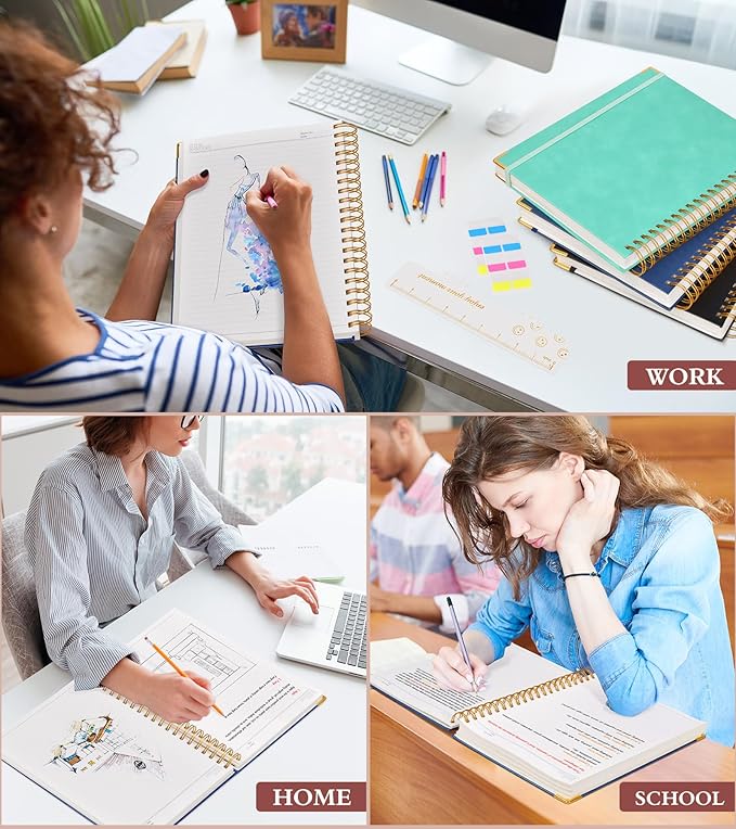 Spiral Notebook Journal 5.75” x 8.38”, 300 Pages Hardcover Leather Lined Journals for Women Men, A5 Small College Ruled Notebooks with 100 GSM Thick Paper, Spiral Journal for Writing Work School, Navy