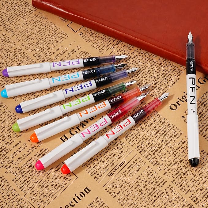 EYEYE Fountain Pens for Writing, 8 Pack Assorted Colors Fine Point Disposable Fountain Pens Stainless Steel Nib, Smooth Writing for Calligraphy, Journaling, Drafting, Sketching, Doodling & Gifts-DeskLoop Office