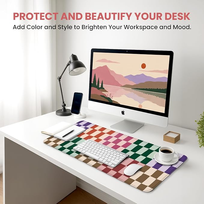 Aesthetic Desk Mat, Cute Checkered Pattern Desk Pad Protector - Image 6