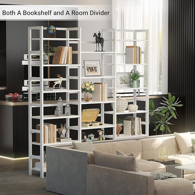 Homykic Bamboo Triple Wide Shallow Bookshelves and Bookcases, 6-Tier 6ft Tall Bookshelf with 17 Open Display Shelves, Super Large Freestanding Book Shelf for Home Office, Bedroom, Living Room, White-DeskLoop Office