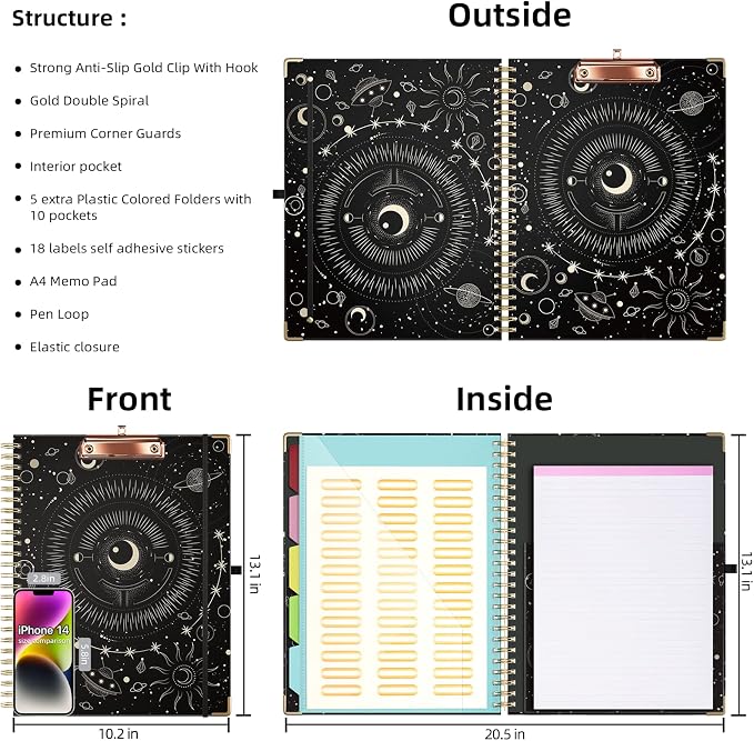 Ospelelf Clipboard with Storage 8.5 X 11，Padfolio Organizer, Spiral Portfolio - Image 2