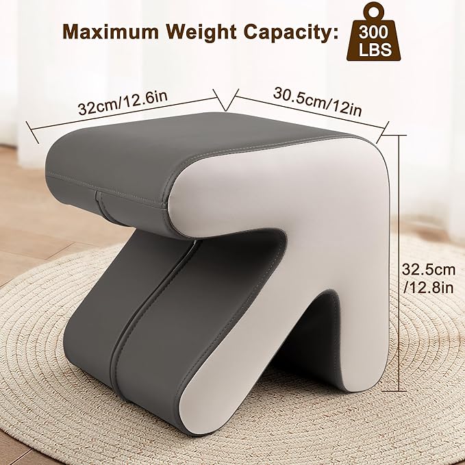 H&B Luxuries Ottoman, Foot Stool with Creative Shape, Napa Leather Ottomans, Removable Outer Foot Rest, No Assembly Required, Ottoman for Living Room, Bedroom, Entrance, Gray White-DeskLoop Office