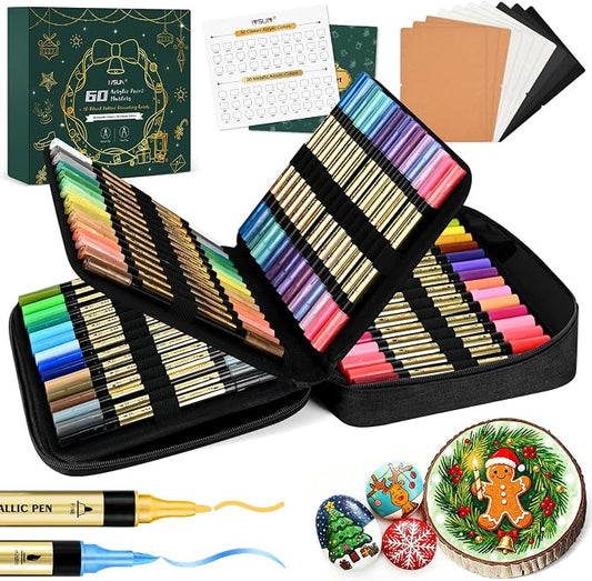 IVSUN Metallic Marker Pens, 30 Metallic & 30 Regular Colors Dual Tip Acrylic by IVSUN