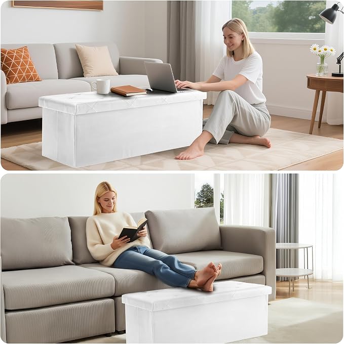 DUMOS 43 Inches Ottoman with Storage Bench, Foot Rest Stool, End of Bed Storage - Image 6