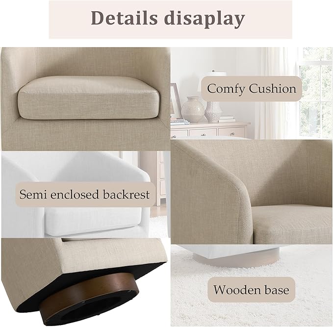 UIXE Swivel Accent Chairs Set of 2, Fabric Upholstered Barrel Chair for Living Room, Comfy Round Armchair Single Sofa Bedroom Reading Seat - 31" W, Light Brown-DeskLoop Office