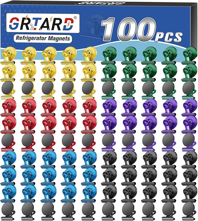 Grtard 100 Pack Magnetic Clips, Mixed Color Magnet Clips by Grtard