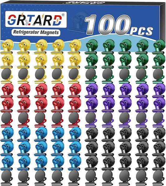 Grtard 100 Pack Magnetic Clips, Mixed Color Magnet Clips by Grtard