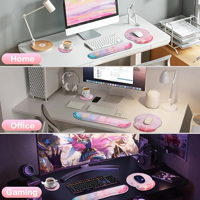 Mouse Pad with Wrist Rest Set, Qomolama 3-in-1 Wrist Support Mousepad Set - Image 7