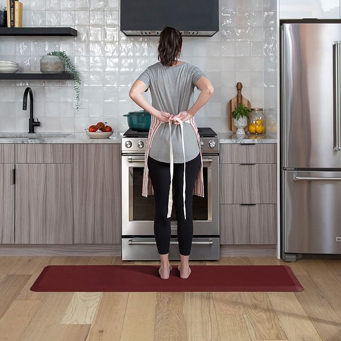 GelPro Anti Fatigue Nonslip Mat: Hard Floor Utility Mats for Garage, Patio and Kitchen - 20" x 72" x .5" - Leather Grain Cranberry-DeskLoop Office