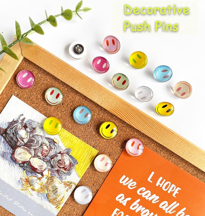 24Pcs Smiley Face Decorative Push Pins, Cute Thumb Tacks, Boarders - Image 2