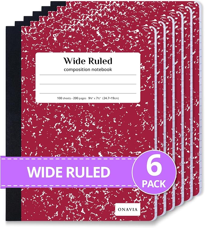 ONAVIA Composition Notebook Wide Ruled 6 Pack, 200 Pages, 9-3/4 x 7-1/2 by ONAVIA