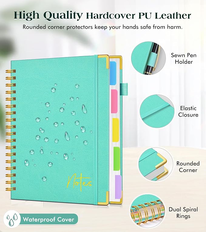 Spiral Notebook Journal with Removable Dividers Tabs, 300 Pages Hardcover - Image 2