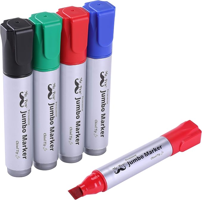 Mr. Pen- Jumbo Permanent Markers, 4 Pack, Chisel Tip | Wide Tip, Thick by MrPen