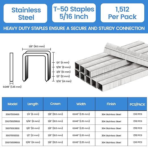 meite T50 Stainless Steel Staples Marine, 5/16 Inch Heavy Duty Staples - Image 2