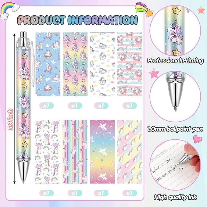 Ireer 8 Pcs Ballpoint Pens for Women 1.00 mm Cute Black Ink Fancy Pens Fine - Image 2