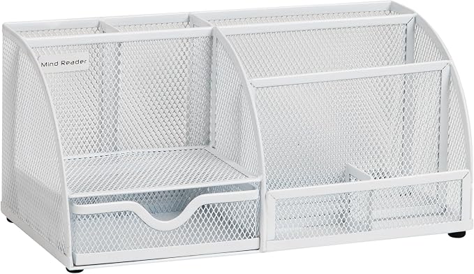 Mind Reader 7-Compartment Desktop Organizer, Metal Mesh, Sticky Notes, Office - Image 7