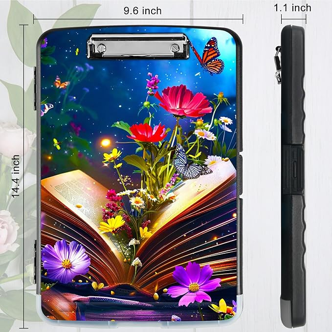 Book Flower A4 Clipboard with Storage Pen Holder, Clipboards Organizer Nursing - Image 3