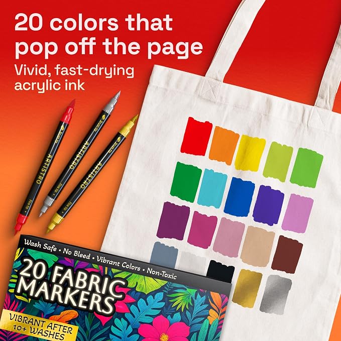 ARTISTRO 20 Fabric Markers for Clothes and Textiles – Permanent No-Bleed Fabric - Image 3