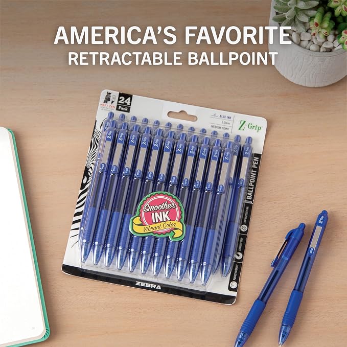 Zebra Pen Z-Grip Retractable Ballpoint Pen, Smooth-Flowing Blue Ink, 1.0mm - Image 2
