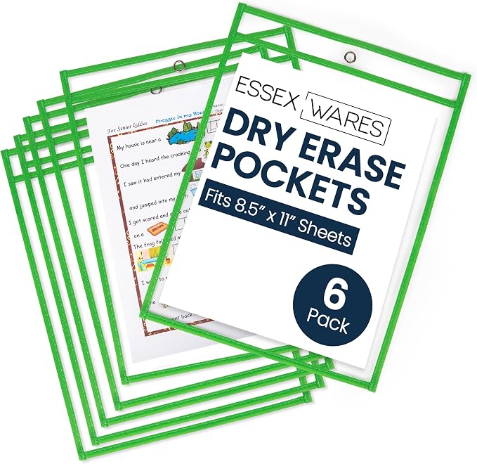 Essex Wares - 6 Pack, Dry Erase Pocket Document Protectors, Water-Resistant & by EssexWares