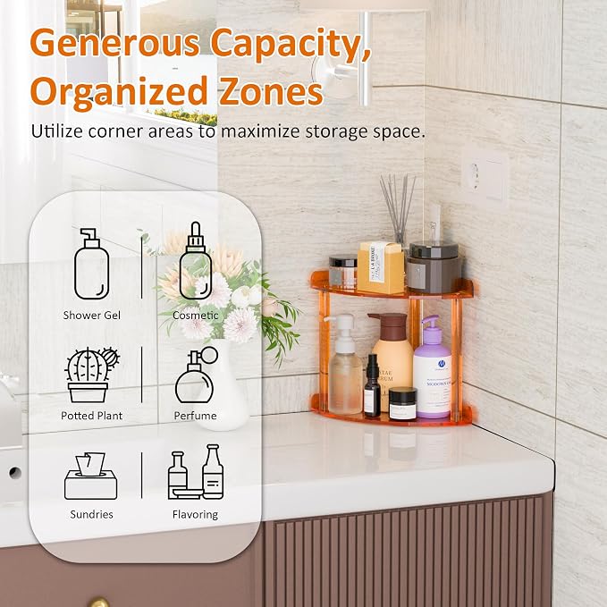 Sezanrpt 2 Tier Countertop Corner Organizer Shelf 7x7x8 Inch, Vanity Storage - Image 3