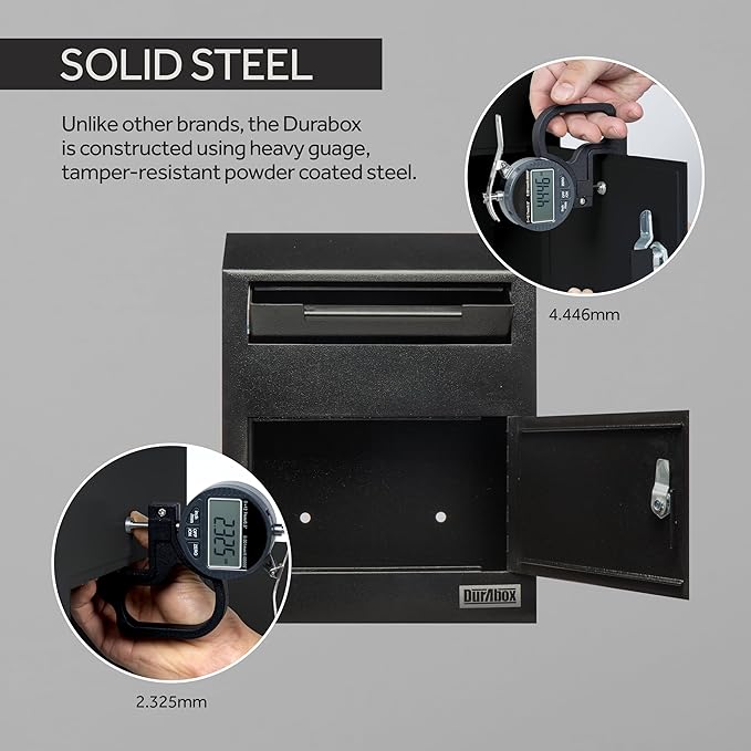 Drop Box Deposit Safe 12 x 4 x 15” Heavy Duty Steel Wall Mount Mailbox for Mail, Letters, Checks, Keys, Cash and more for Home, Office & Commercial Use (W500) (Black)-DeskLoop Office