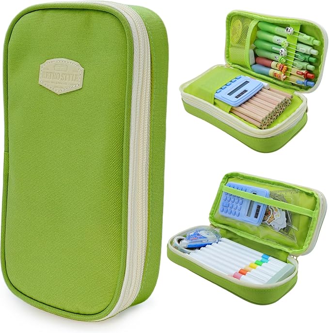 Large Capacity Pencil Case - Durable Zipper Aesthetic Pen Pouch, Big Storage Organizer for School, Office & Travel - Waterproof & Multi-Use (Fruit Green)-DeskLoop Office