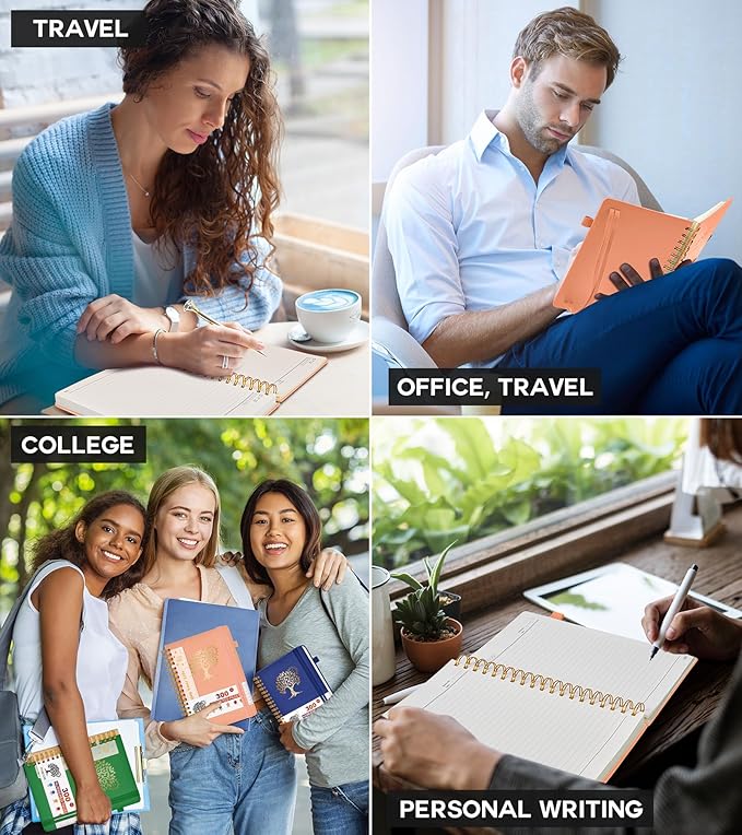 Large Spiral Notebook Journal for Women Men - 300 Numbered Lined Pages, College Ruled,B5 Hardcover Spiral Bound Notebook for School, Work, Note Taking, Writing, Leather Spiral Journal 7"x10"-DeskLoop Office