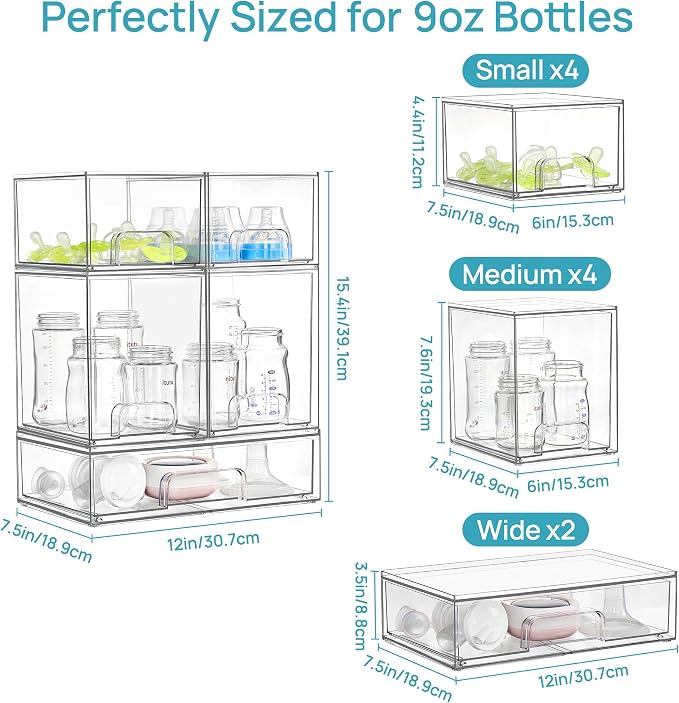 Vtopmart 10 Pack Baby Bottle Organizer Set, Stackable Storage Drawers Ideal - Image 2