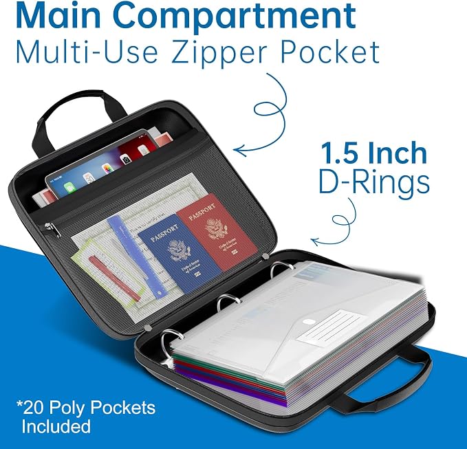 Binder Folders Organizer with 20 Pack Heavyweight Plastic Pockets, Fireproof - Image 3