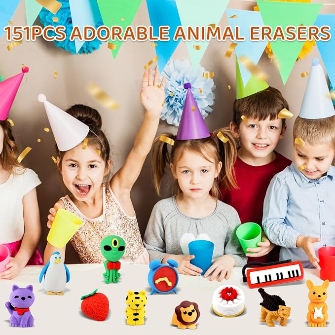 URSKYTOUS 151Pcs Animal Erasers Desk Pets - Image 2