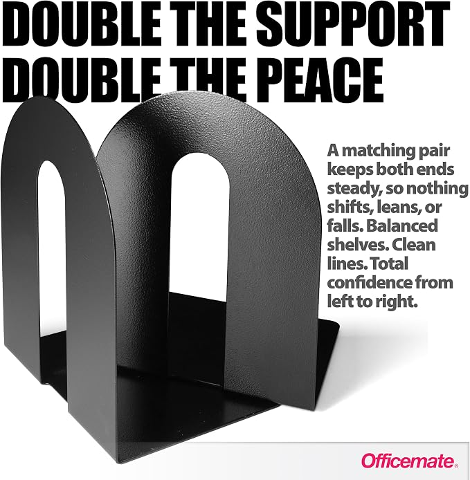 Officemate Heavy Weighted Bookends, Sturdy Office & Home Shelf Organizers - Image 6