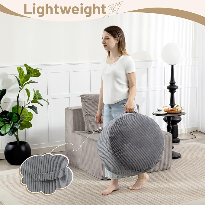 Round Stuffed Pouf Ottoman, Corduroy Foot Rest - Image 7