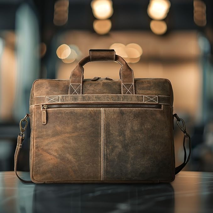 LEATHER VILLAGE 18" Leather Laptop Messenger Briefcase Bag for Men-Leather Satchel for Travel and Office Shoulder Bag-Rustic Brown