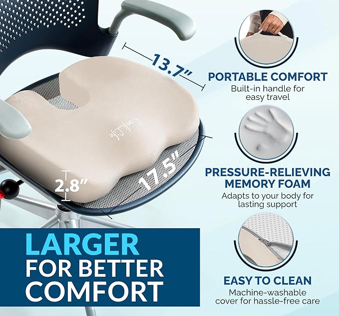 ComfiLife Premium Gel & Memory Foam Seat Cushion – Doctor Recommended Office Chair Cushion, Car Seat Cushion – Chair Cushions for Back & Sciatica Pain Relief – Seat Cushions for Office & Desk (Beige)-DeskLoop Office