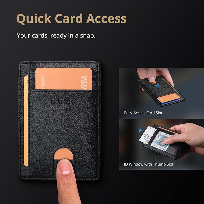 Buffway Slim Minimalist Front Pocket RFID Blocking Leather Wallets - Image 3