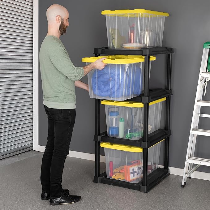 Sterilite 4-Tier Tote Rack & 4-Pack 27 Gallon Storage Box, Shelf and Tote - Image 2
